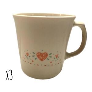 Set of 3 Corelle Corning Forever Yours Pink Heart Coffee Mugs